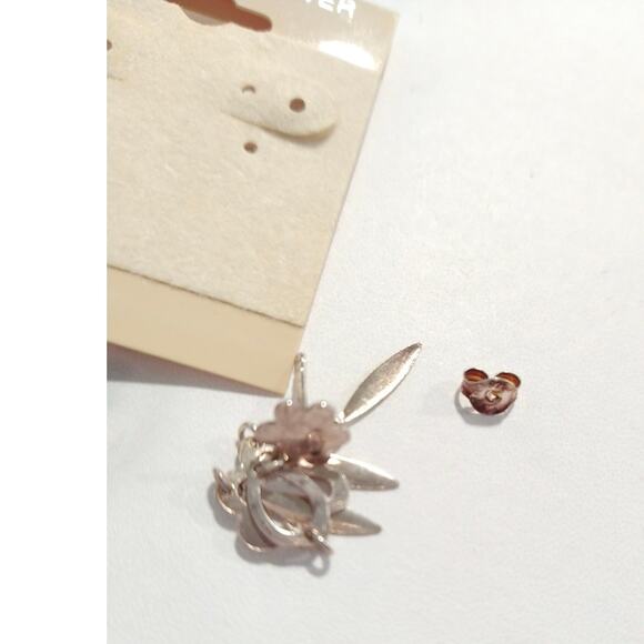 14k rose gold vermeil Sterling Silver 925 Dangle Drop Earrings Flower Posts - Picture 6 of 6